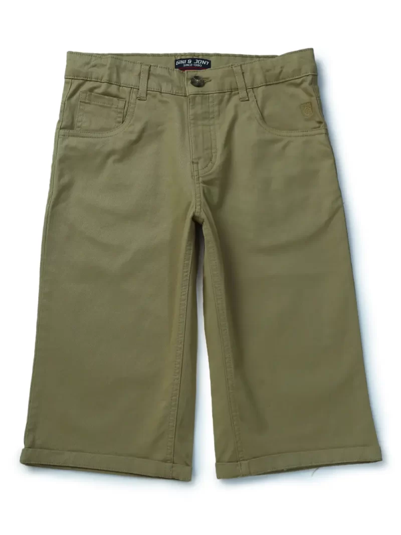 Gini And Jony Boys Khaki Solid Cotton Bermuda Fixed Waist