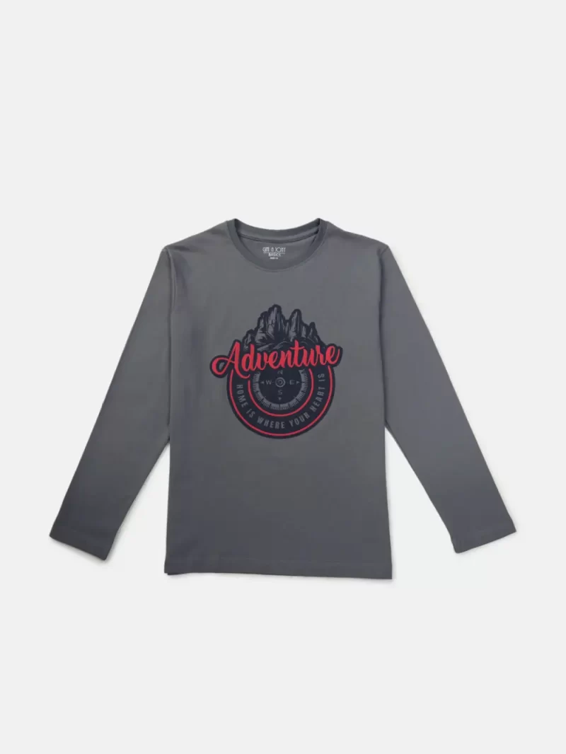 Gini And Jony Boys Grey Graphic Print Cotton T-Shirt Full Sleeves