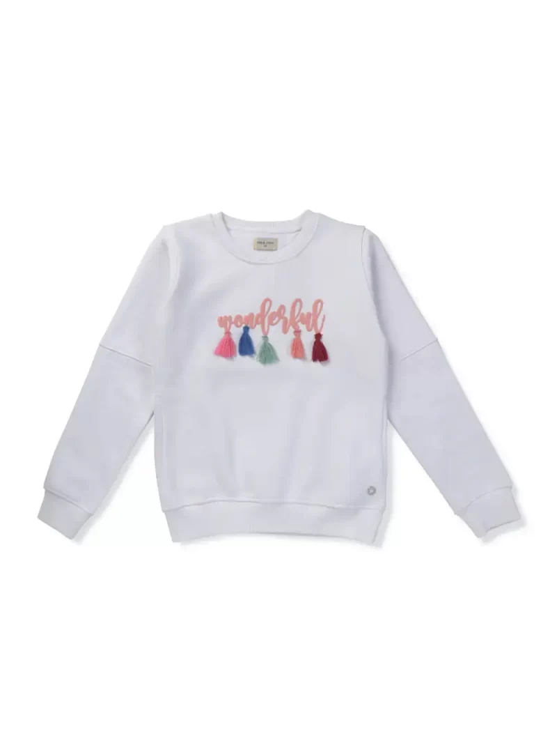 Gini & Jony Girls White Solid Woven Full Sleeves Sweat Shirt