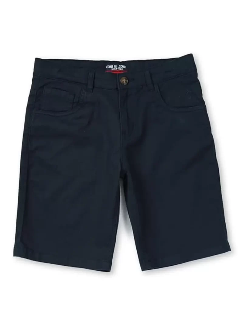 Gini & Jony Boys Blue Solid Cotton Fixed Waist Bermuda