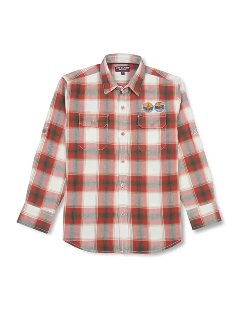 Gini And Jony Boys White Checkered Woven Full Sleeves Shirt