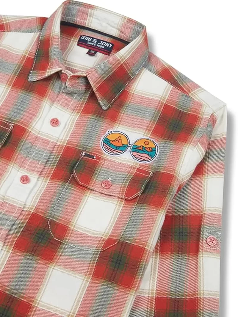 Gini And Jony Boys White Checkered Woven Full Sleeves Shirt