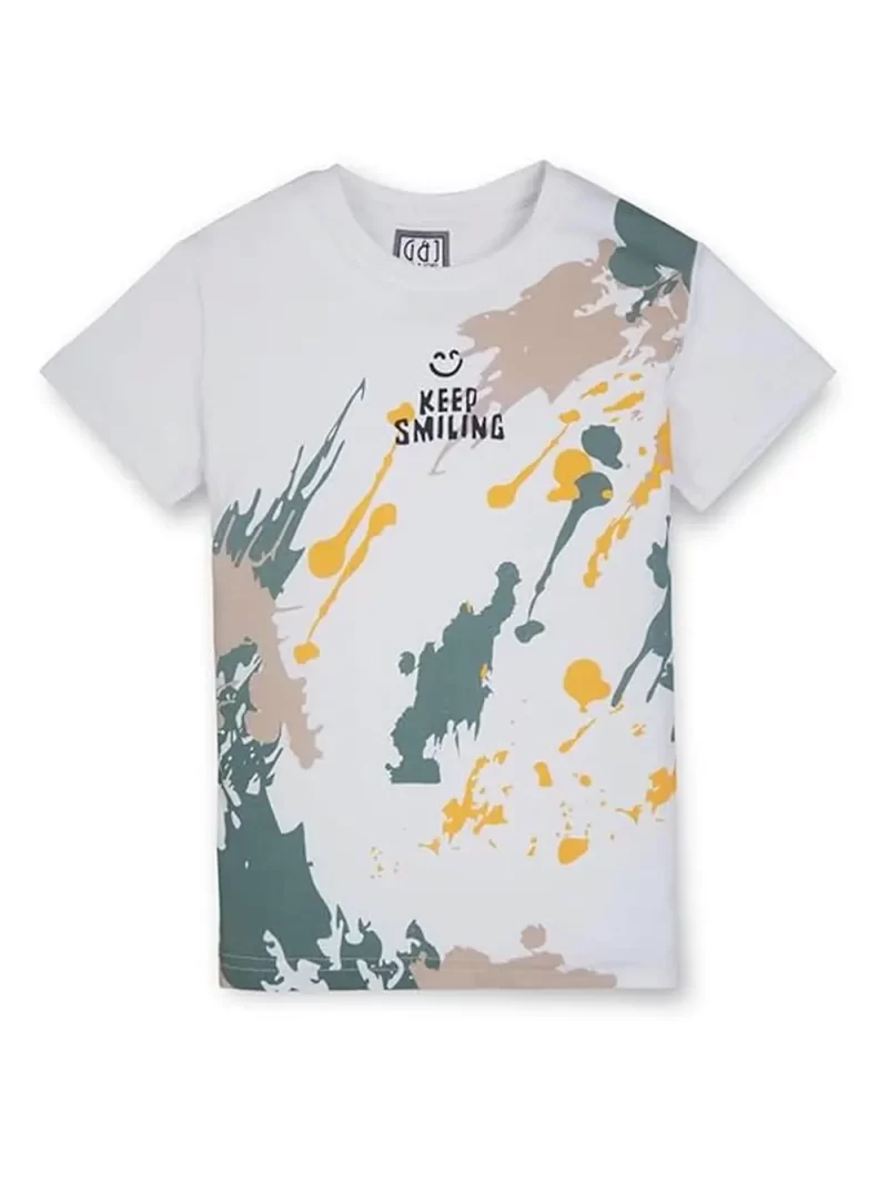 Gini And Jony Boys White Printed Cotton Half Sleeves T-Shirt
