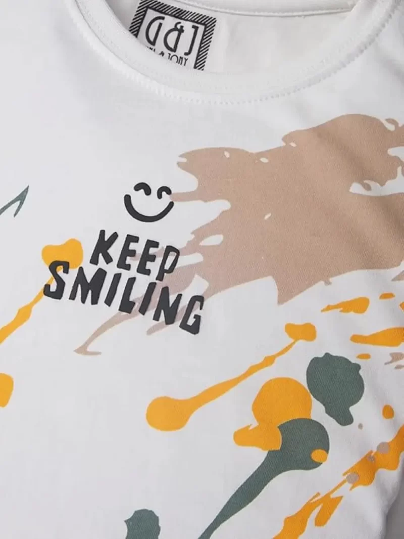 Gini And Jony Boys White Printed Cotton Half Sleeves T-Shirt