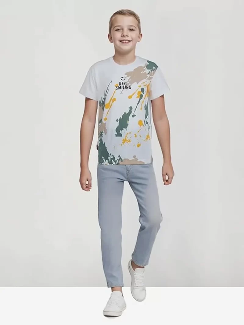 Gini And Jony Boys White Printed Cotton Half Sleeves T-Shirt