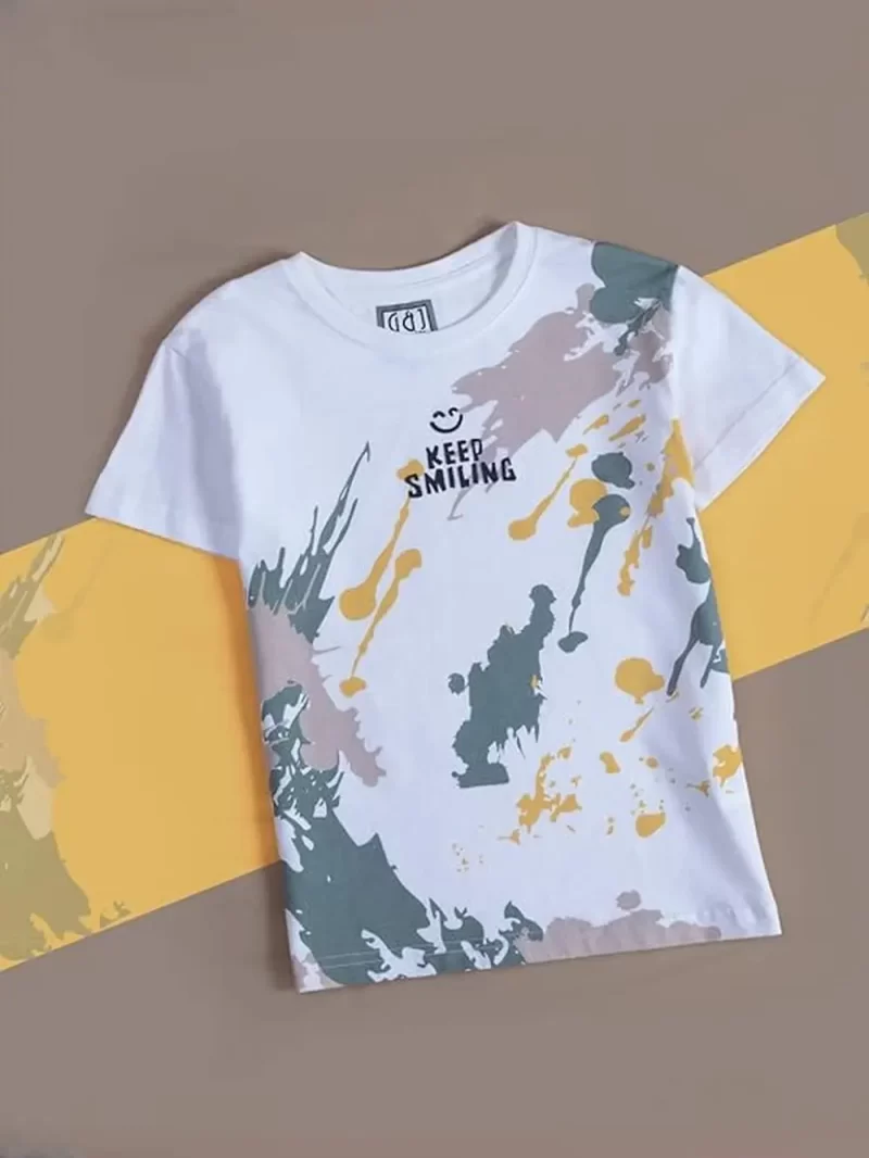 Gini And Jony Boys White Printed Cotton Half Sleeves T-Shirt