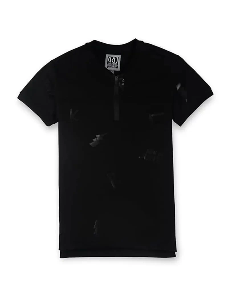 Gini & Jony Boys Black Textured Cotton Half Sleeves T-Shirt