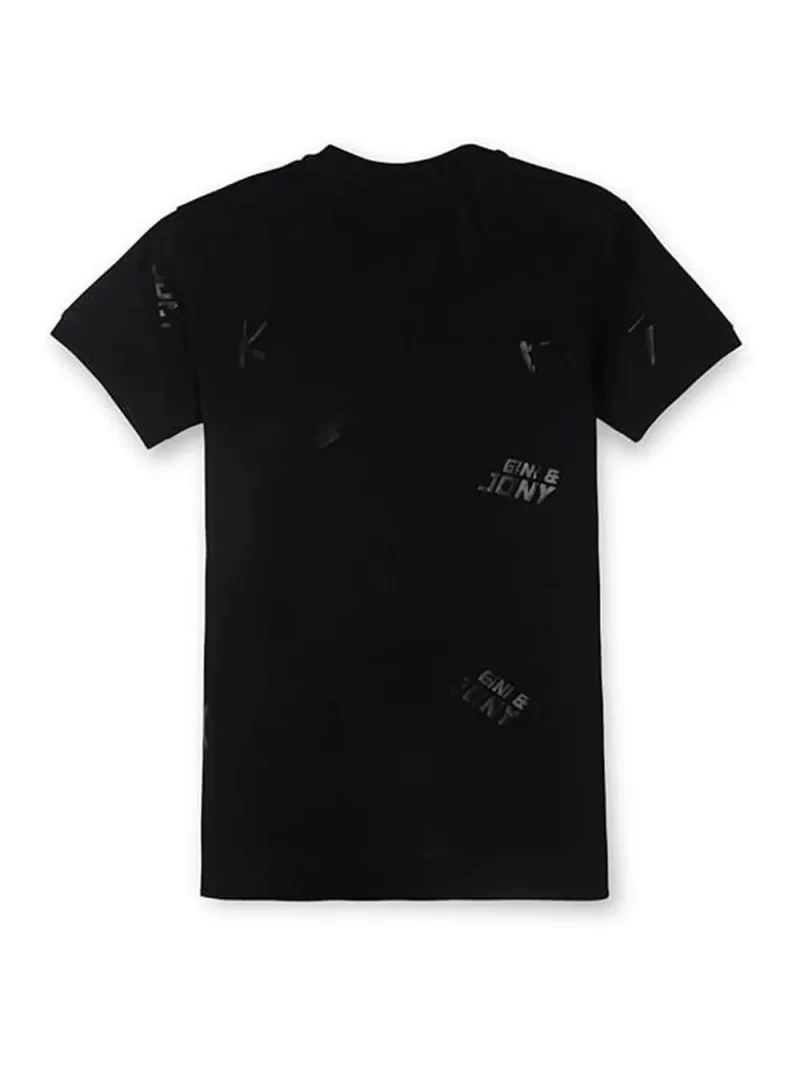 Gini & Jony Boys Black Textured Cotton Half Sleeves T-Shirt