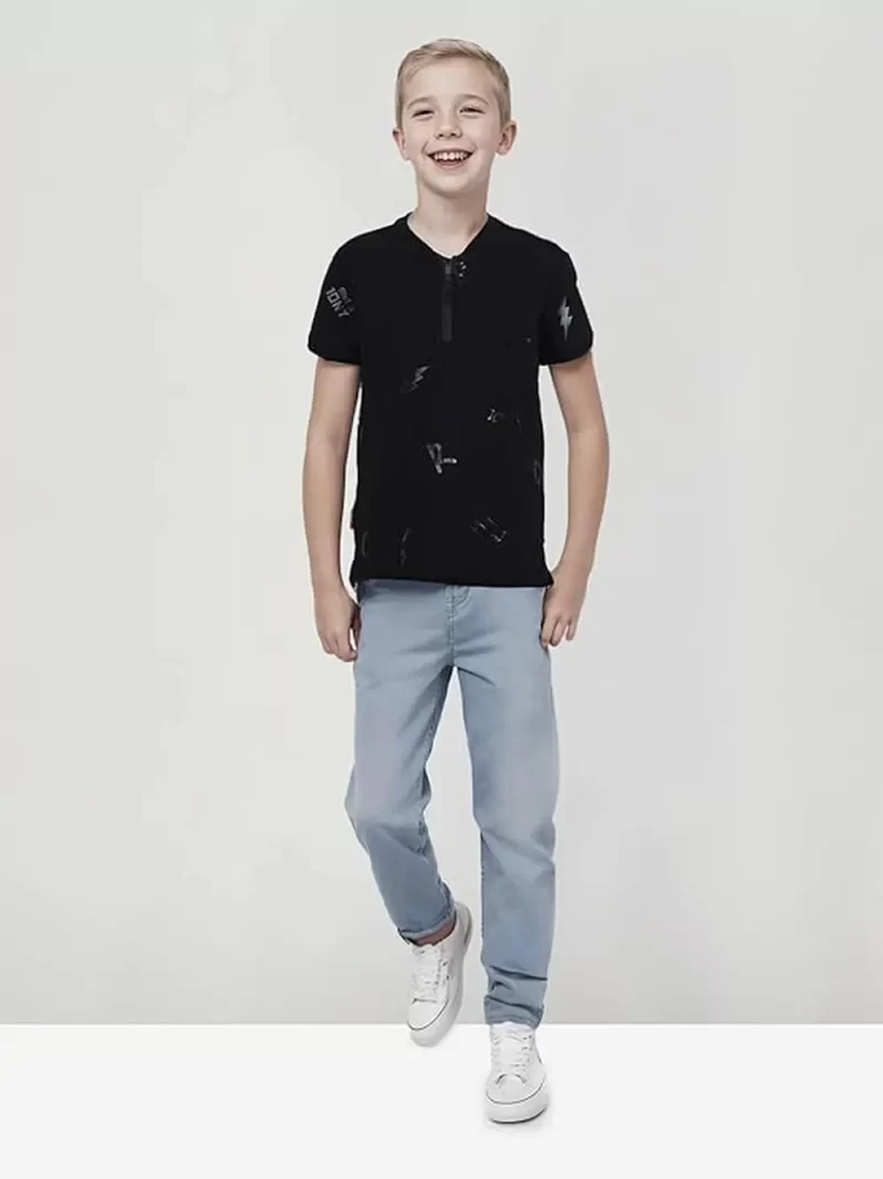 Gini & Jony Boys Black Textured Cotton Half Sleeves T-Shirt