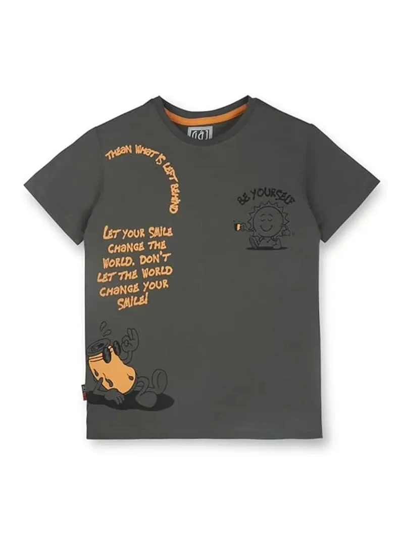 Gini And Jony Boys Grey Printed Cotton Half Sleeves T-Shirt