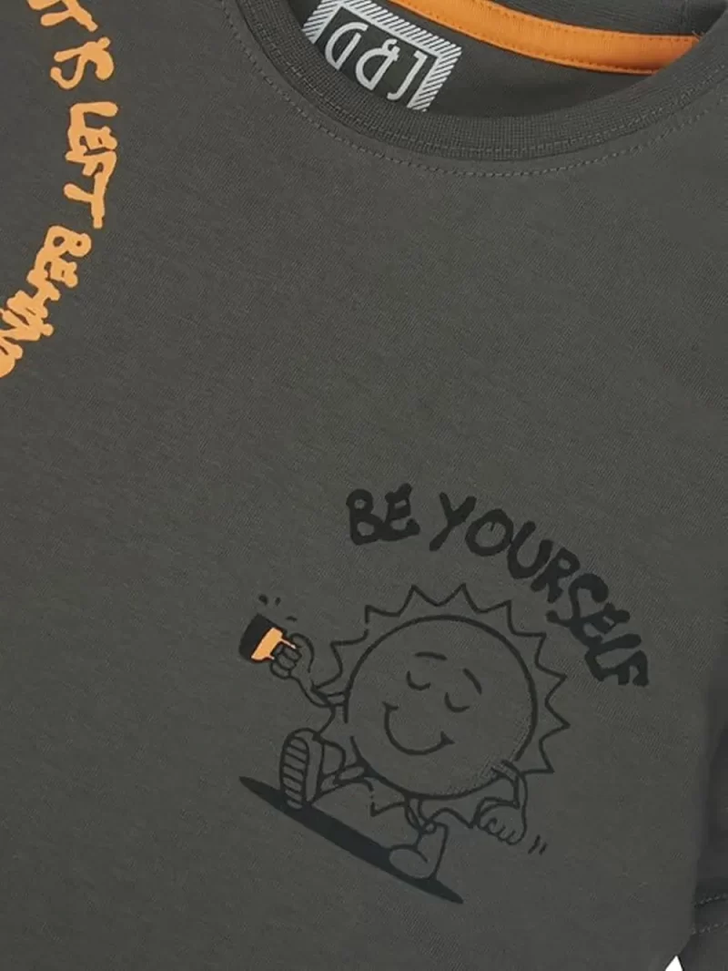 Gini And Jony Boys Grey Printed Cotton Half Sleeves T-Shirt