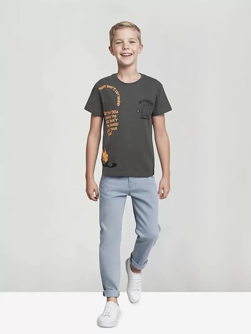 Gini And Jony Boys Grey Printed Cotton Half Sleeves T-Shirt