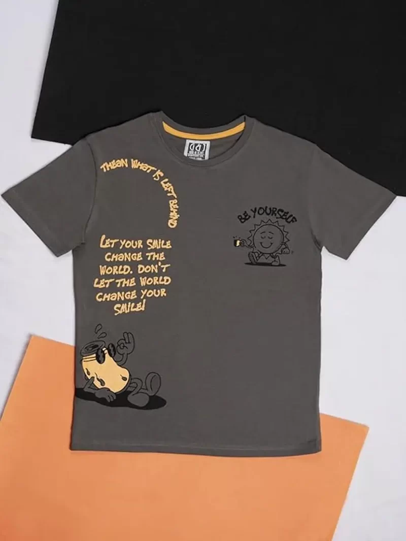 Gini And Jony Boys Grey Printed Cotton Half Sleeves T-Shirt