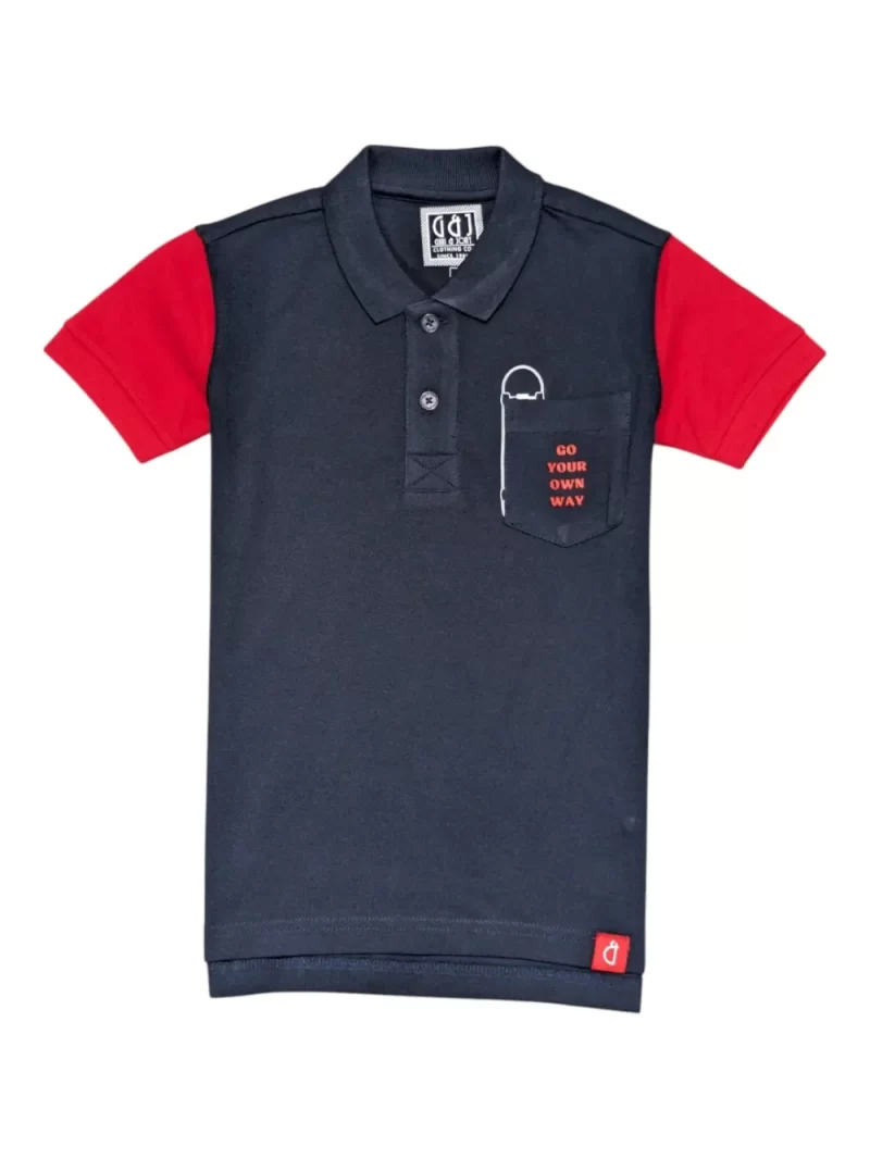 Gini And Jony Boys Navy Blue Colorblock Cotton Half Sleeves Polo T-Shirt