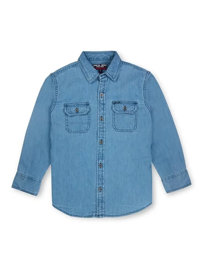 Gini And Jony Boys Navy Blue Solid Denim Full Sleeves Shirt
