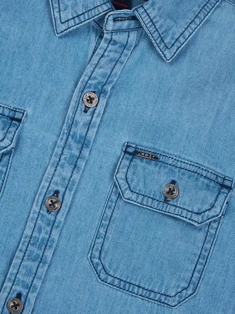 Gini And Jony Boys Navy Blue Solid Denim Full Sleeves Shirt