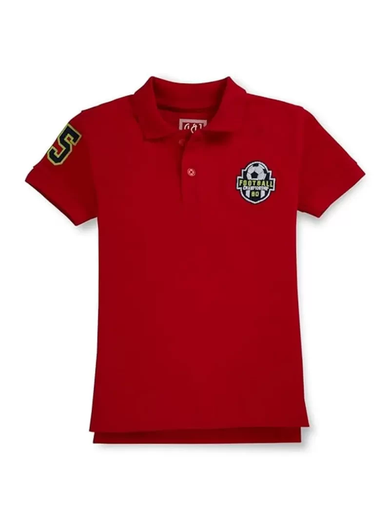 Gini And Jony Boys Red Solid Cotton Half Sleeves Polo T-Shirt