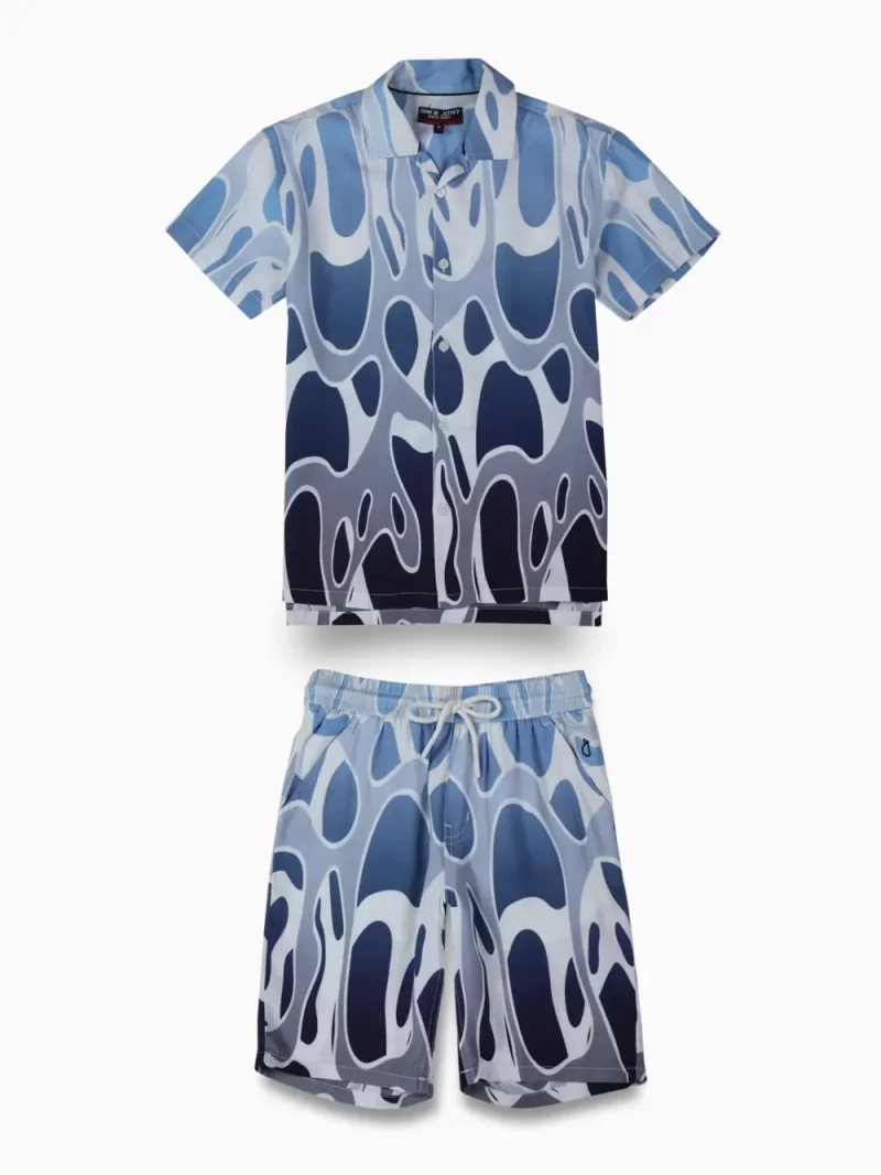 Gini And Jony Boys Blue Abstract Print Cotton Co-Ordinate Set