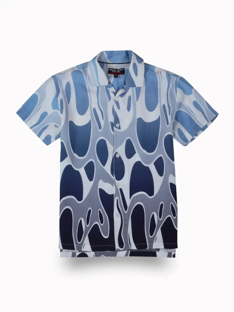 Gini And Jony Boys Blue Abstract Print Cotton Co-Ordinate Set
