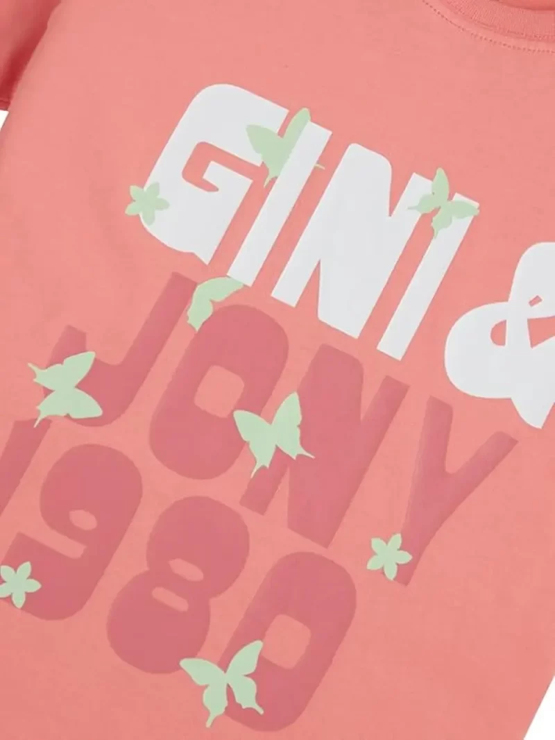 Gini & Jony Girls Pink Cotton Printed Round Neck Half Sleeves Knits Top