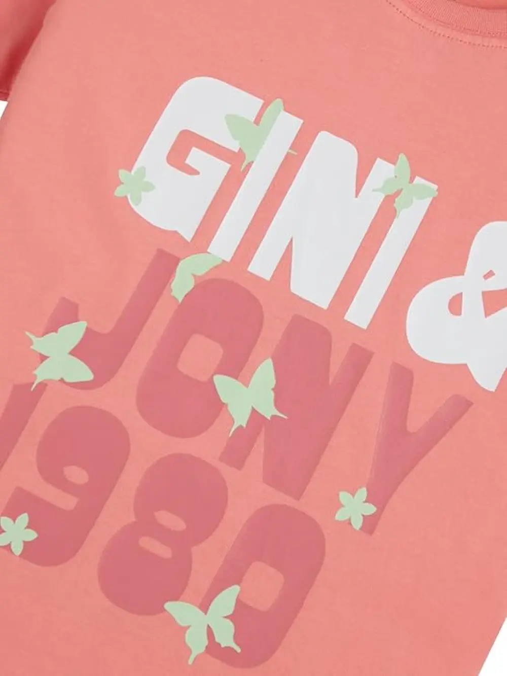 Gini & Jony Girls Pink Cotton Printed Round Neck Half Sleeves Knits Top