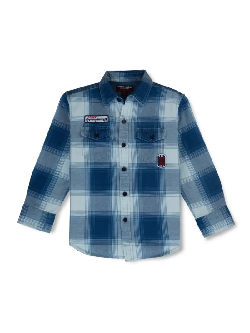 Gini And Jony Boys Blue Checks Denim Shirt Full Sleeves