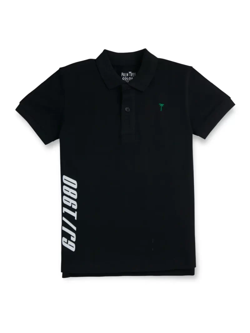 Gini & Jony Boys Black Cotton Printed Polo Neck Half Sleeve Polo T-Shirt