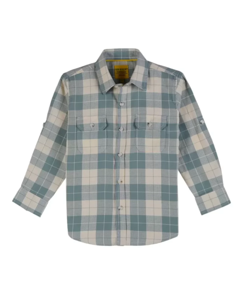 Gini And Jony Boys Green Checks Cotton Shirt Full Sleeves