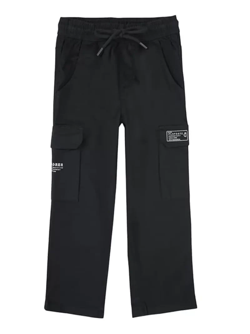 Gini And Jony Boys Black Typographic Print Cotton Elasticated Trouser