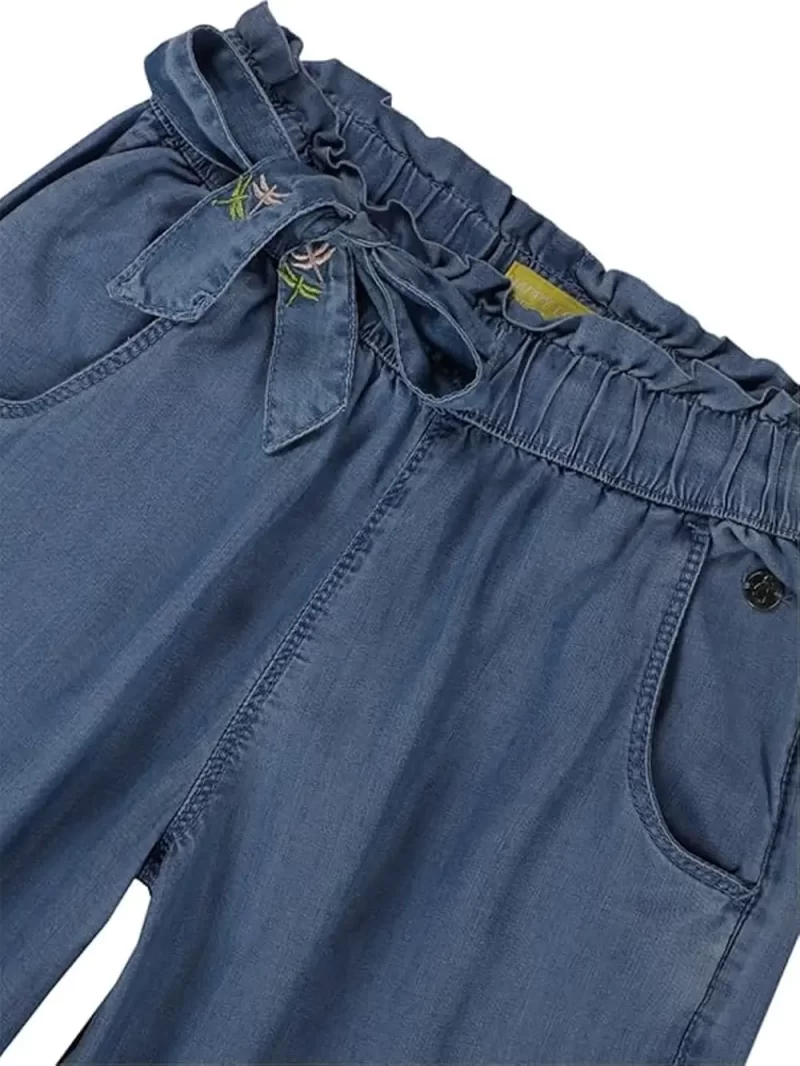 Gini And Jony Girls Blue Embroidery Cotton Elasticated Culottes