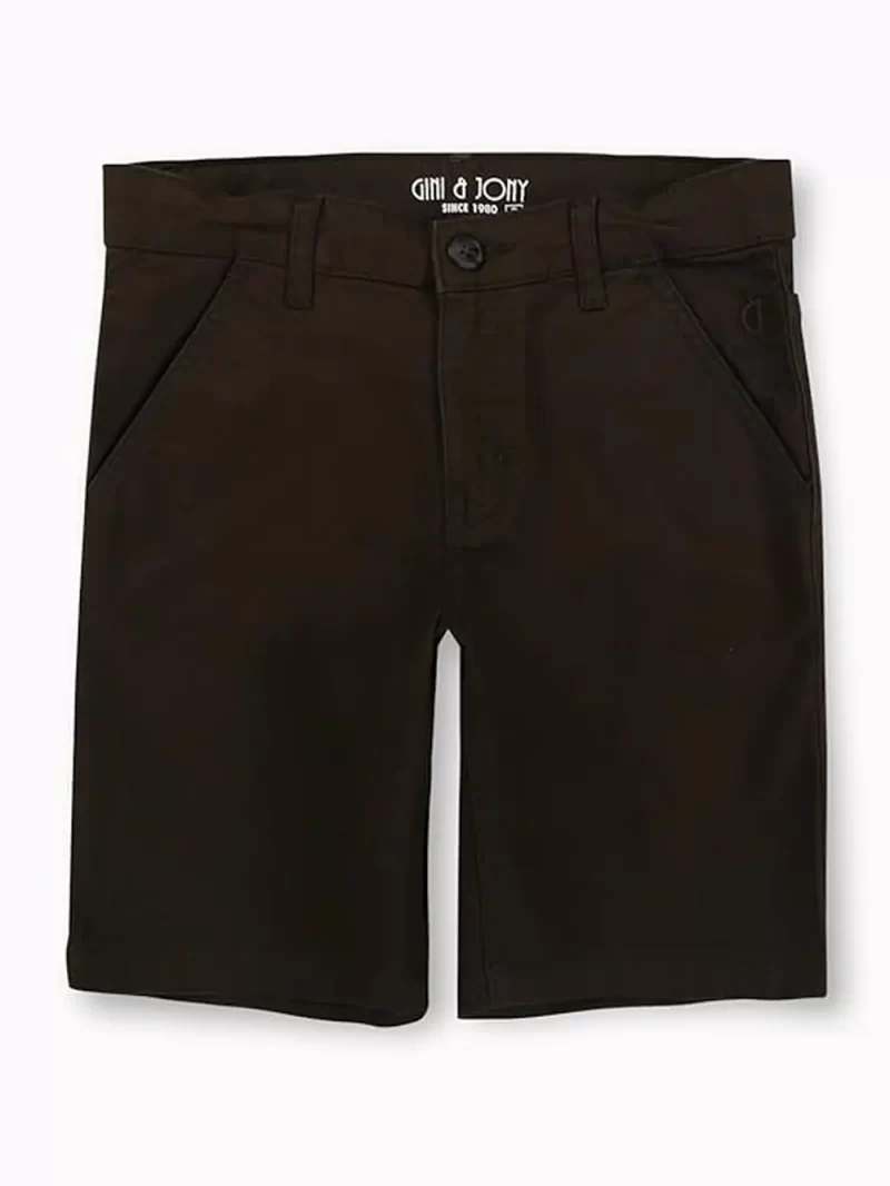 Gini And Jony Boys Olive Solid Cotton Fixed Waist Bermuda