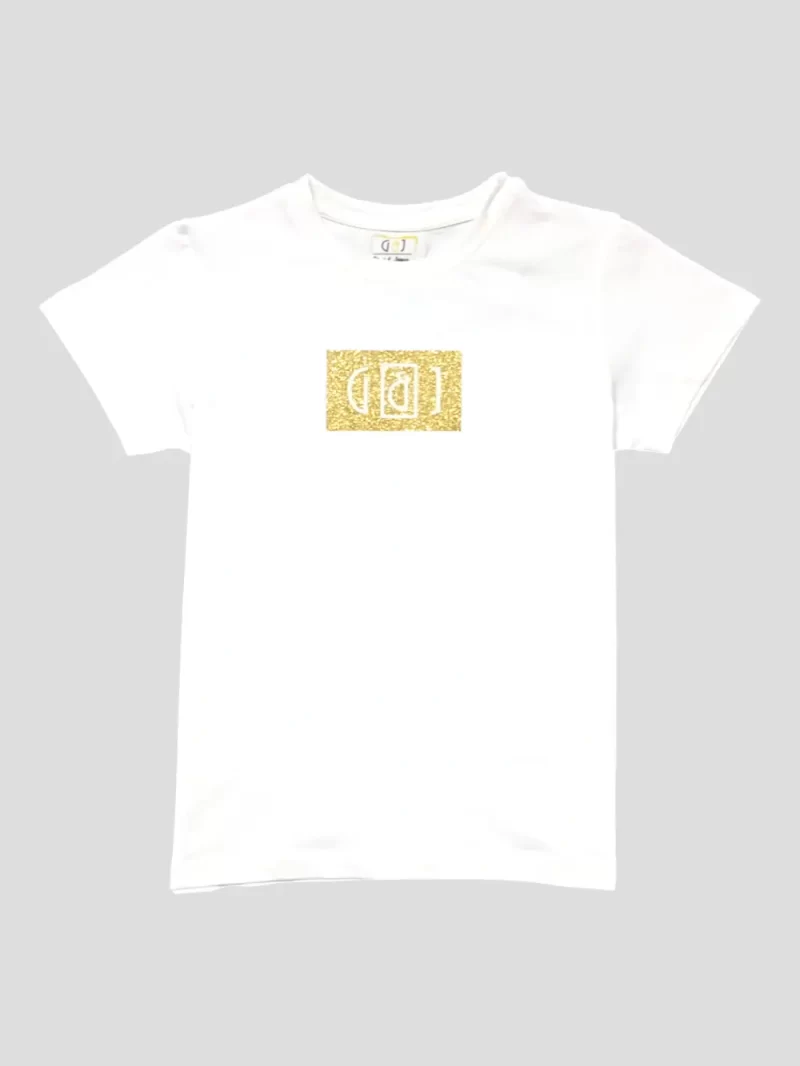 Gini And Jony Girls White Glitter Print Cotton Knits Top Half Sleeves 11-12 Years