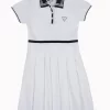 Gini And Jony Girls White Color Block Cotton Dress Half Sleeves