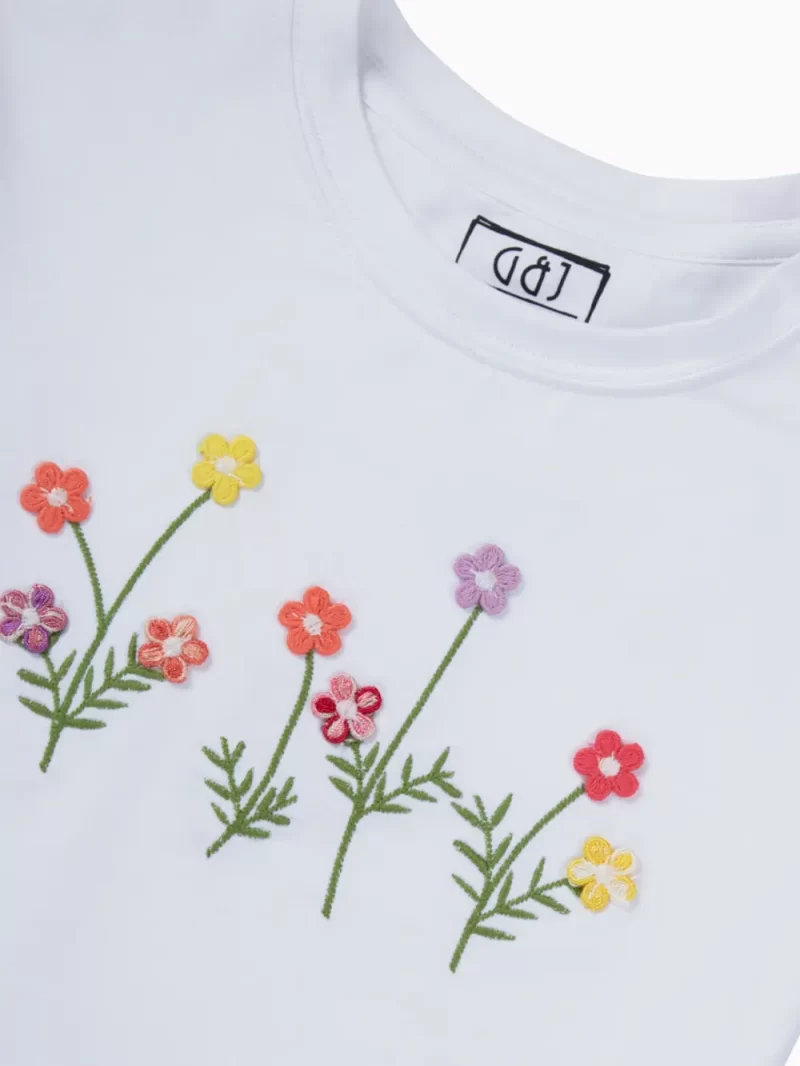 Gini And Jony Girls White Applique Cotton Knits Top Half Sleeves 9-10 Years