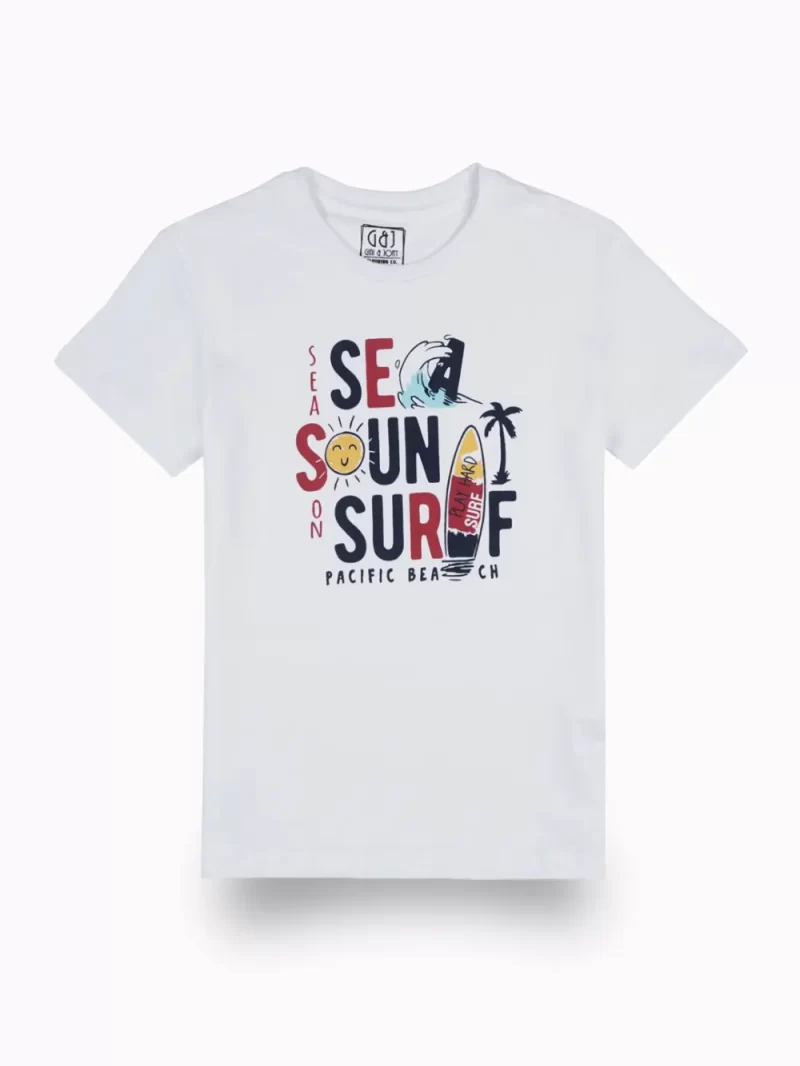 Gini And Jony Boys White Typographic Print Cotton T-Shirt Half Sleeves