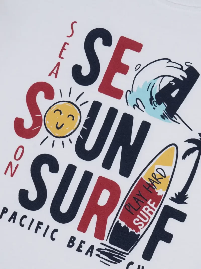 Gini And Jony Boys White Typographic Print Cotton T-Shirt Half Sleeves