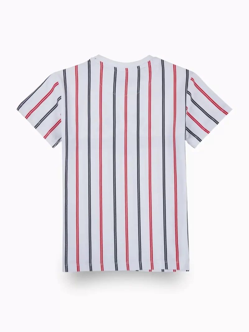 Gini And Jony Boys White Stripes Cotton T-Shirt Half Sleeves