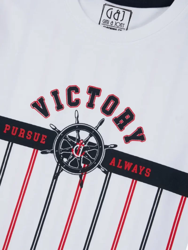 Gini And Jony Boys White Stripes Cotton T-Shirt Half Sleeves