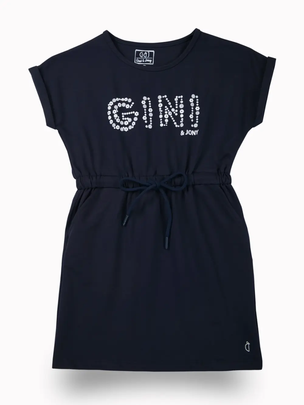 Gini And Jony Girls Navy Blue Typographic Print Cotton Dress Short Sleeves