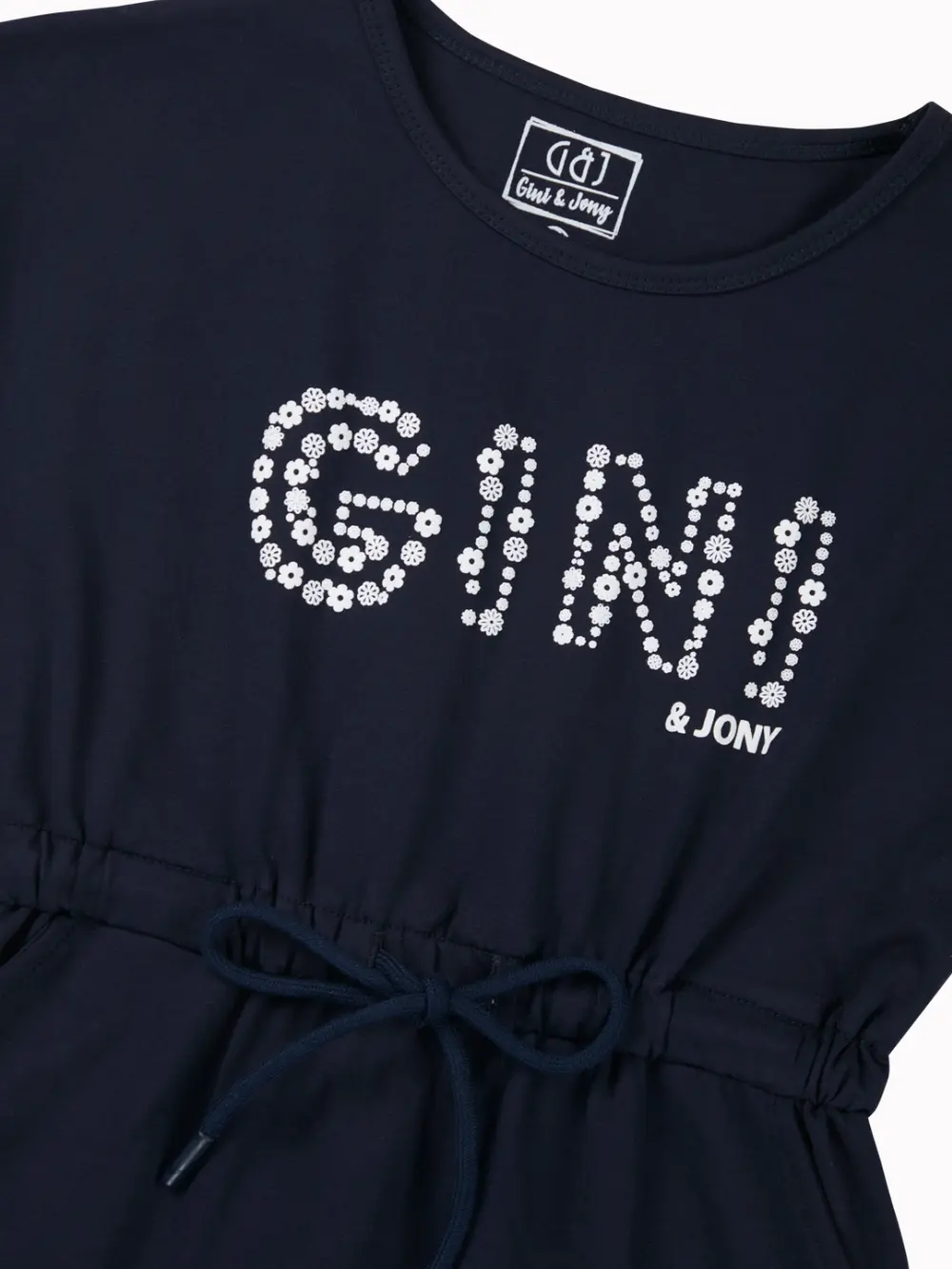 Gini And Jony Girls Navy Blue Typographic Print Cotton Dress Short Sleeves