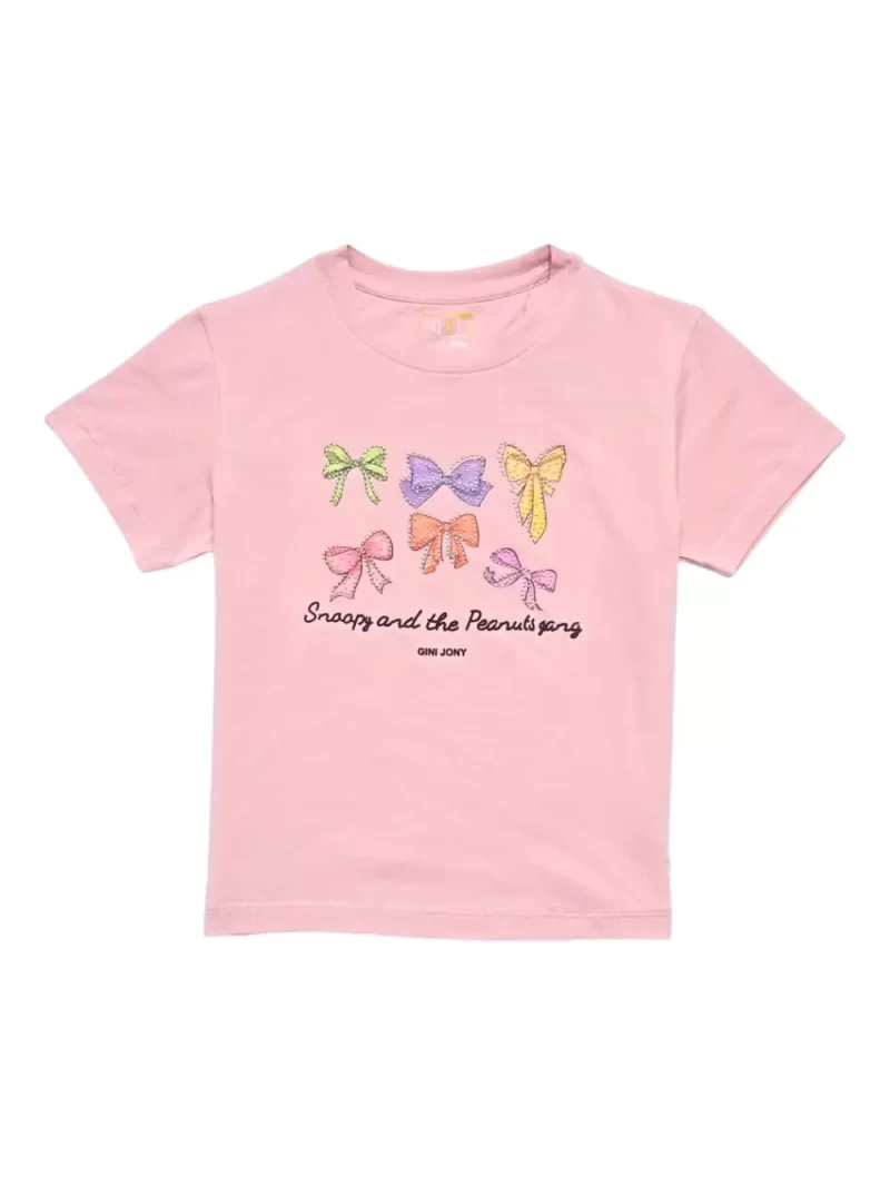 Gini And Jony Girls Pink Embellished Cotton Knits Top Half Sleeves 11-12 Years