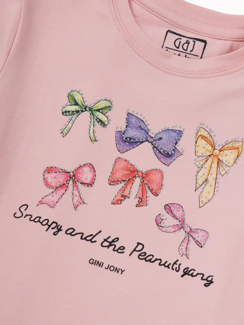 Gini And Jony Girls Pink Embellished Cotton Knits Top Half Sleeves 11-12 Years