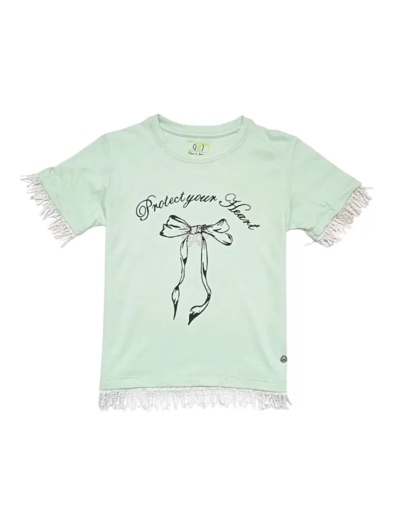 Gini And Jony Girls Light Green Graphic Print Cotton Knits Top Half Sleeves 13-14 Years