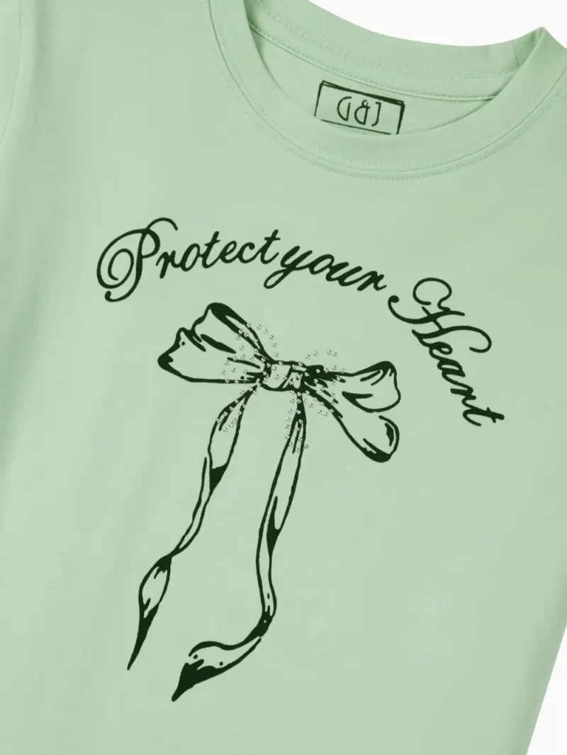 Gini And Jony Girls Light Green Graphic Print Cotton Knits Top Half Sleeves 13-14 Years