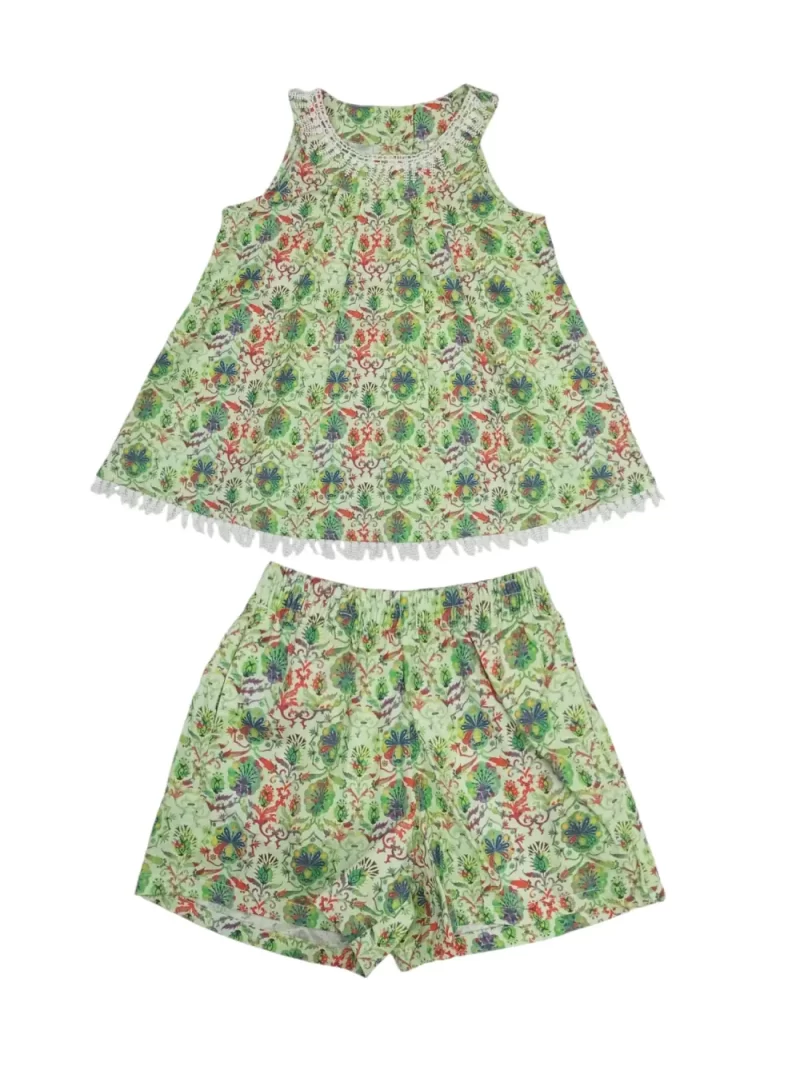 Gini And Jony Girls Light Green Floral Print Cotton Co Ordinate 9-10 Years