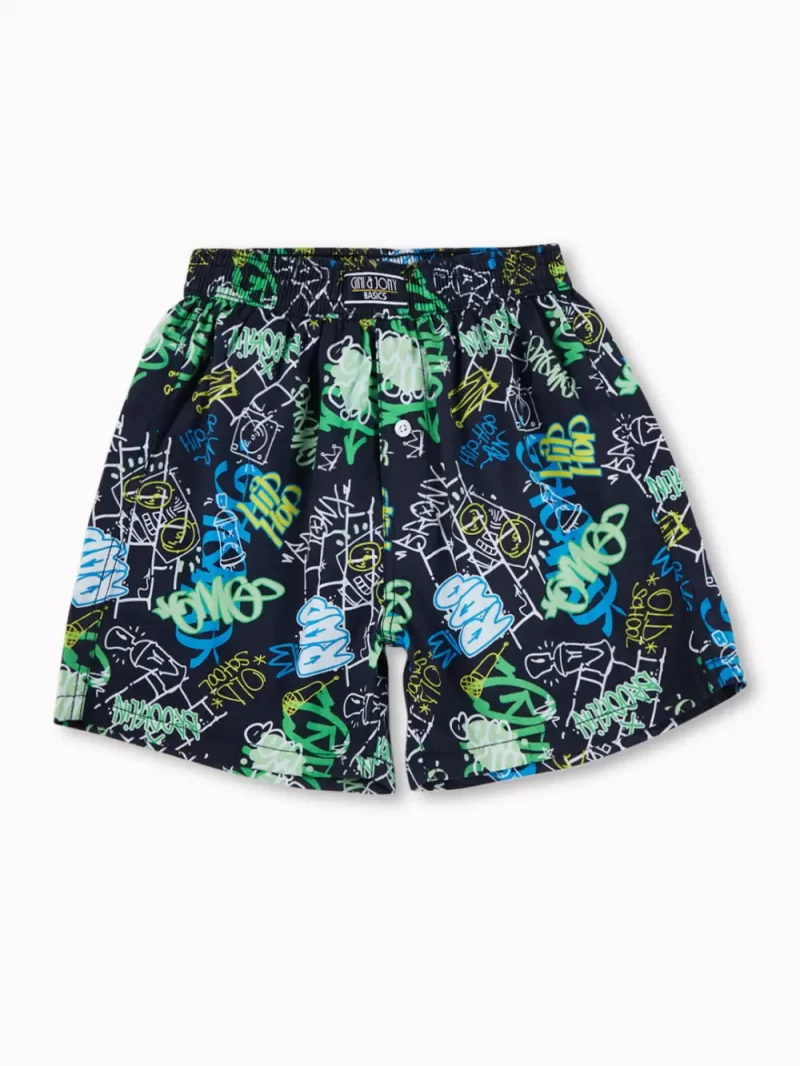 Gini And Jony Boys Blue Graffiti Print Cotton Boxer Shorts Elasticated