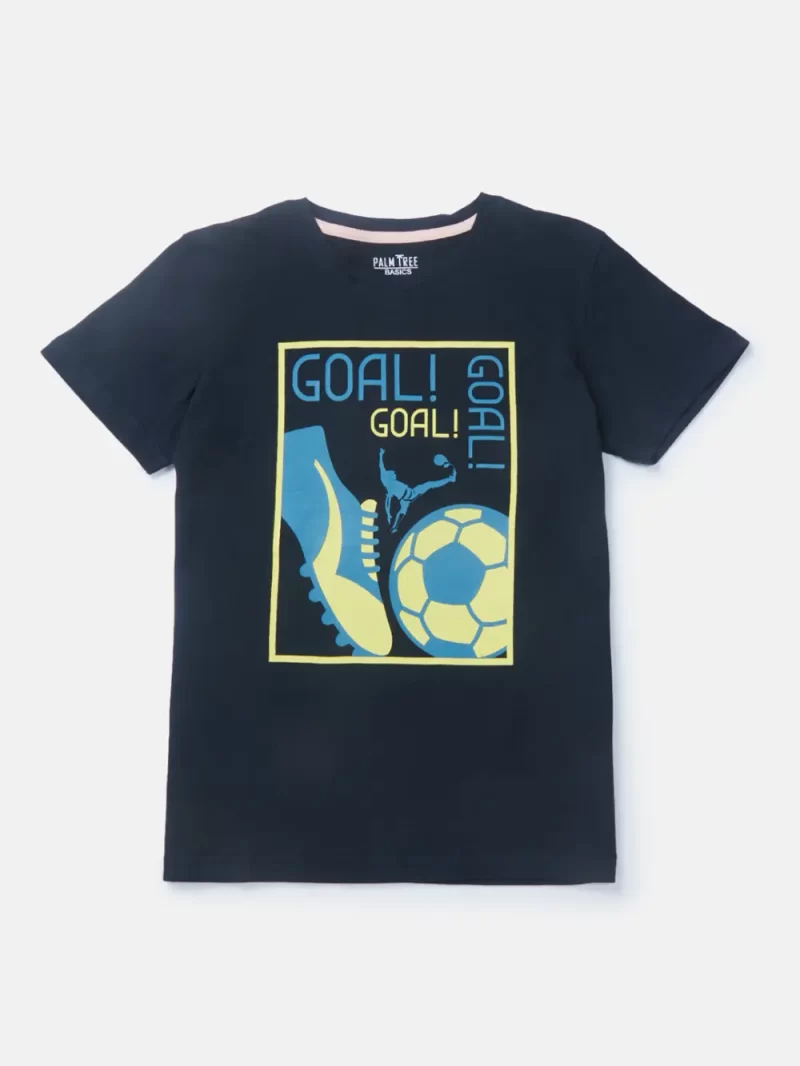 Gini & Jony Boys Blue T-Shirt Knitshand-Wash Regular Fit