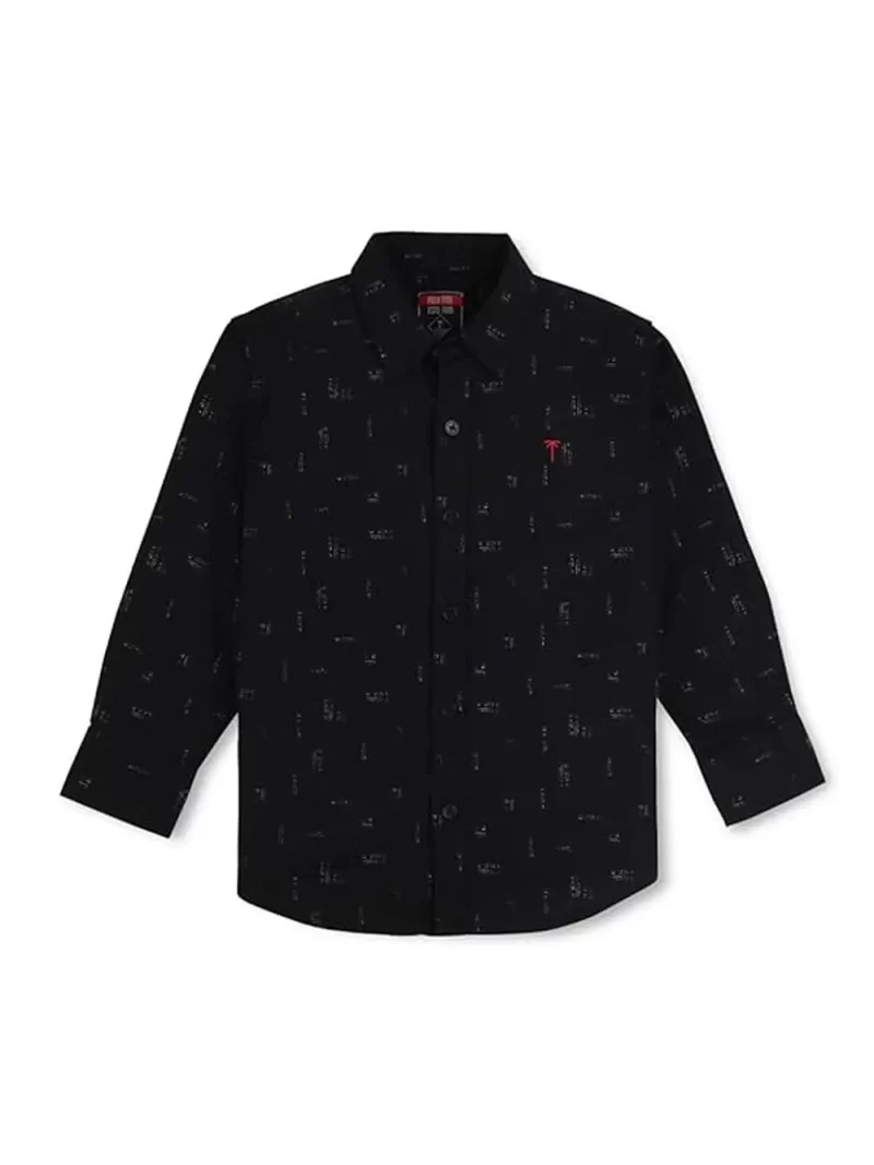 Palm Tree Boys Black Solid Cotton Full Sleeves Shirt