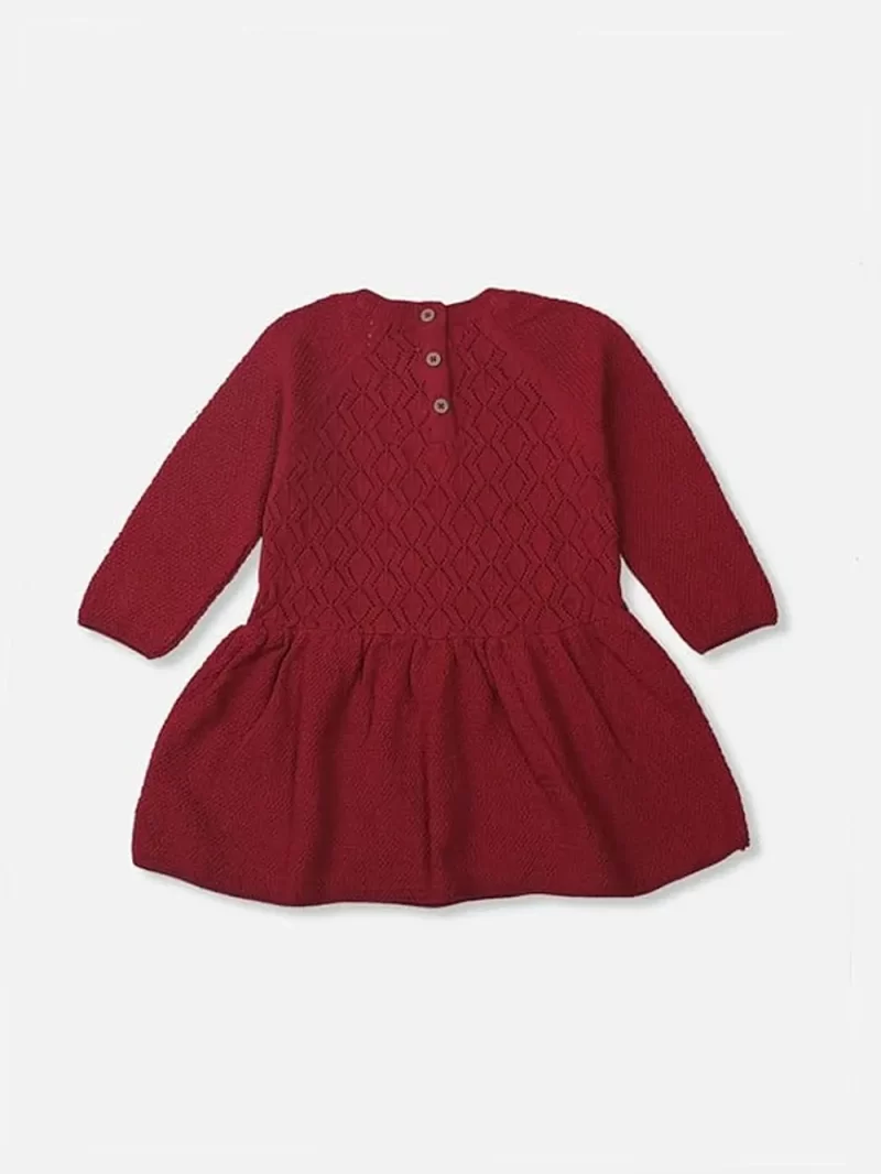 Gj Baby Girls Red Solid Woven Full Sleeves Dress