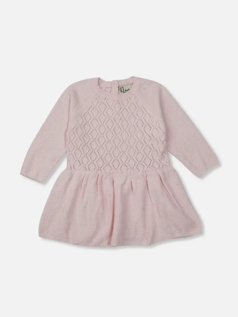 Gj Baby Girls Pink Eyelet Dress Full Sleeves